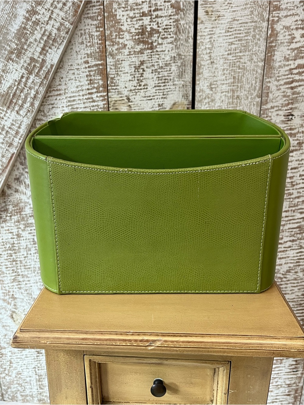Green Leather Desktop File/Letter Organizer